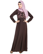Beautiful Embroidered Abaya Yoke Brown