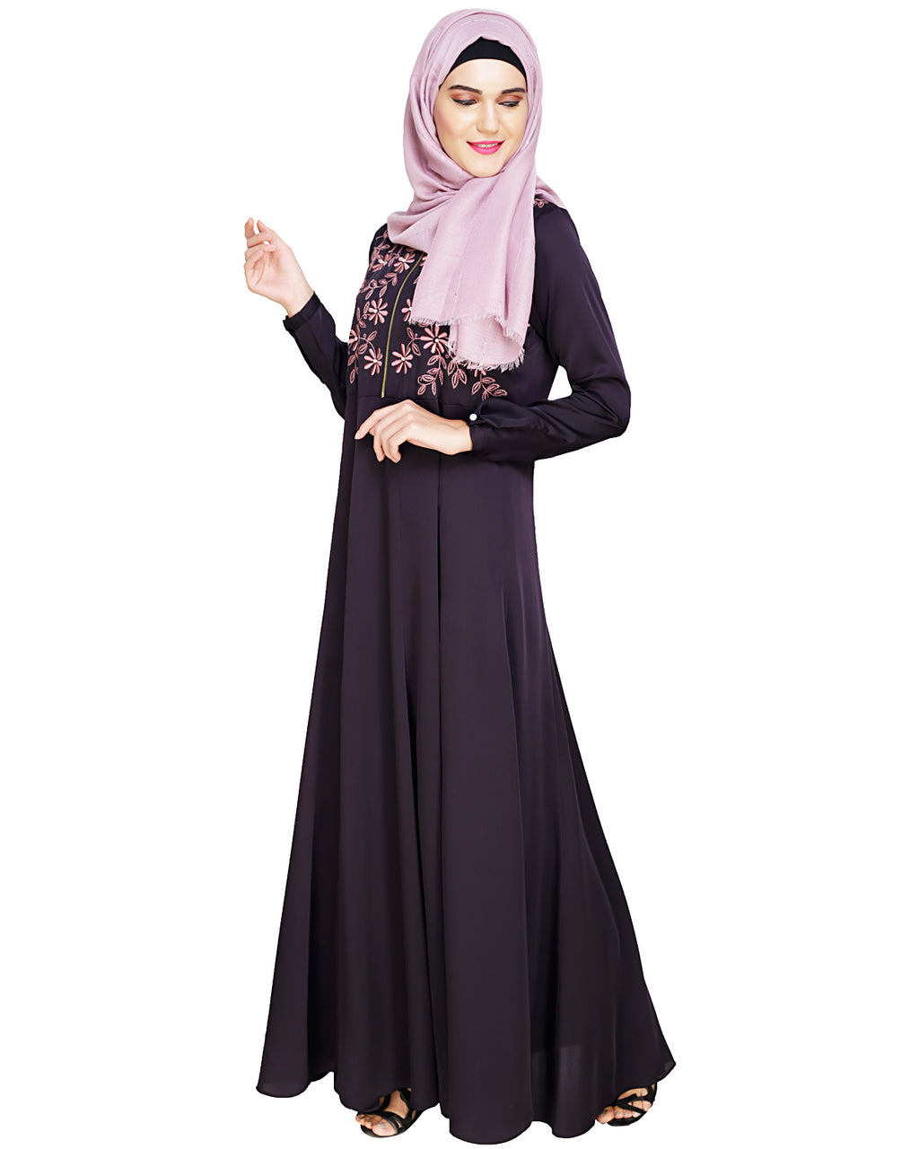 Beautiful Embroidered Abaya Yoke Dark Purple