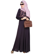 Beautiful Embroidered Abaya Yoke Dark Purple