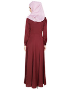 Beautiful Embroidered Abaya Yoke Wine