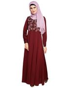 Beautiful Embroidered Abaya Yoke Wine