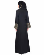 Black Abaya With Gold Zari Designer Embroidered Bell Sleeve Black