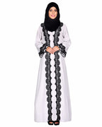 Grey Abaya With Embellished With Black Lace Detailing Grey & Black