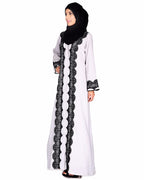 Grey Abaya With Embellished With Black Lace Detailing Grey & Black