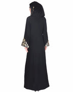 Black Abaya With Gold Zari Embroidered Bell Sleeve Black