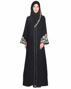 Black Abaya With Gold Zari Embroidered Bell Sleeve Black