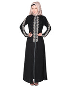 Exclusive abaya with turquoise and Gold Leaf Embroidery Black
