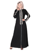 Exclusive abaya with turquoise and Gold Leaf Embroidery Black
