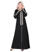 Exclusive abaya with turquoise and Gold Leaf Embroidery Black