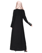Exclusive abaya with turquoise and Gold Leaf Embroidery Black