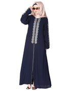 Exclusive abaya with turquoise and Gold Leaf Embroidery Blue
