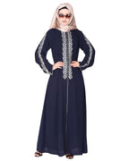 Exclusive abaya with turquoise and Gold Leaf Embroidery Blue
