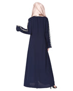 Exclusive abaya with turquoise and Gold Leaf Embroidery Blue