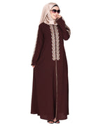 Exclusive abaya with turquoise and Gold Leaf Embroidery Dark Brown