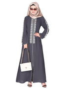 Exclusive abaya with turquoise and Gold Leaf Embroidery Dark Grey