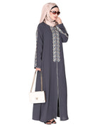 Exclusive abaya with turquoise and Gold Leaf Embroidery Dark Grey