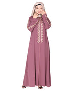 Exclusive abaya with turquoise and Gold Leaf Embroidery Onion Pink