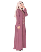 Exclusive abaya with turquoise and Gold Leaf Embroidery Onion Pink