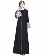 Black Abaya With Thread Embroidered Bell Sleeve Black