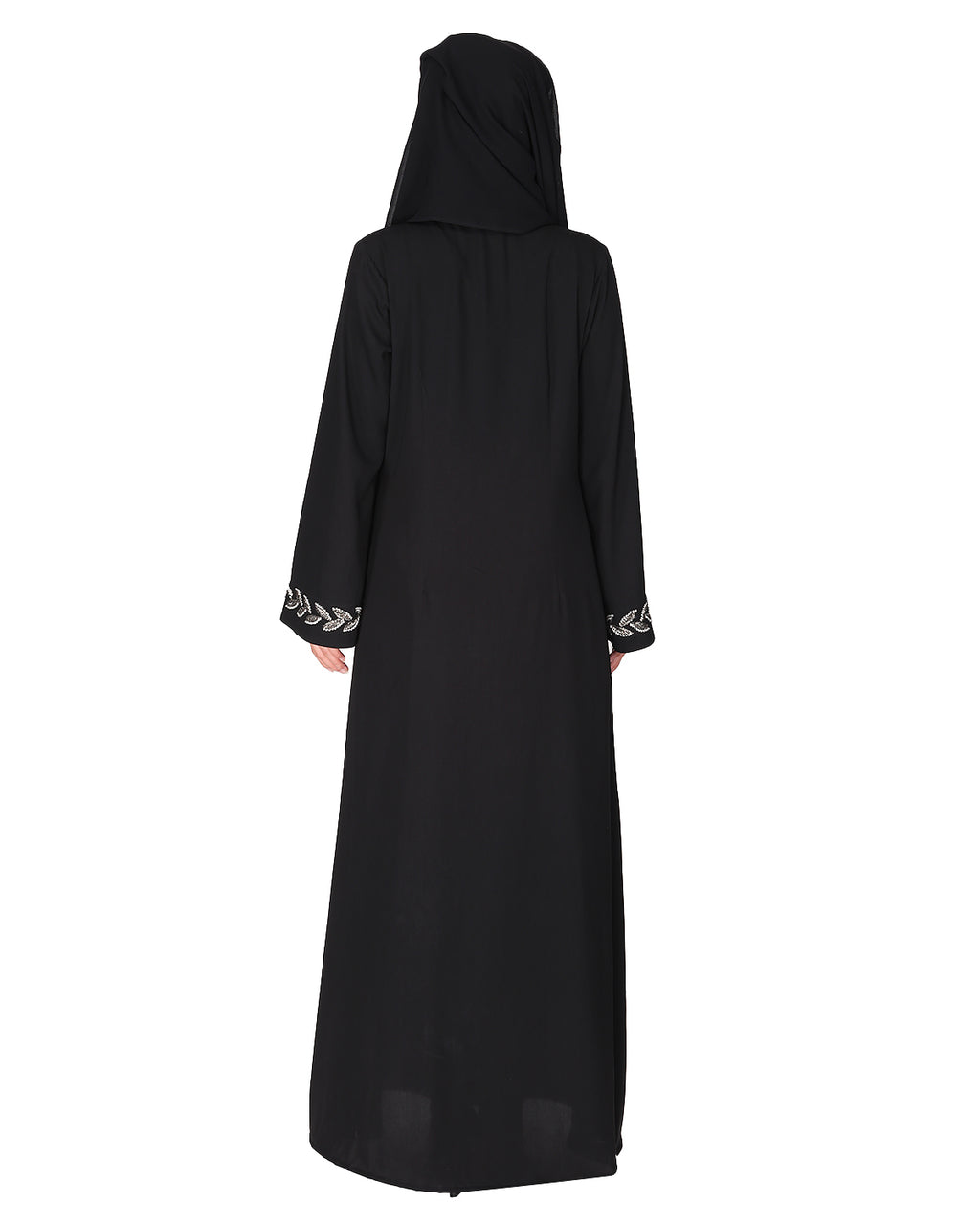 Extraordinary Pearl Drop leaves abaya Black