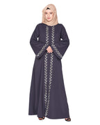 Extraordinary Pearl Drop leaves abaya Dark Grey