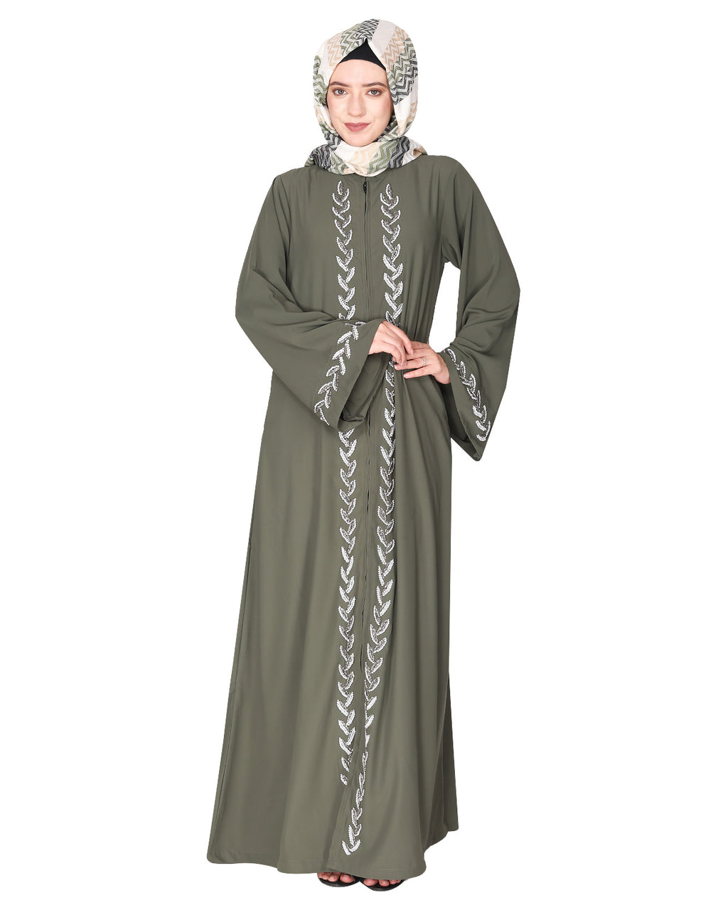 Extraordinary Pearl Drop leaves abaya Dead Mint