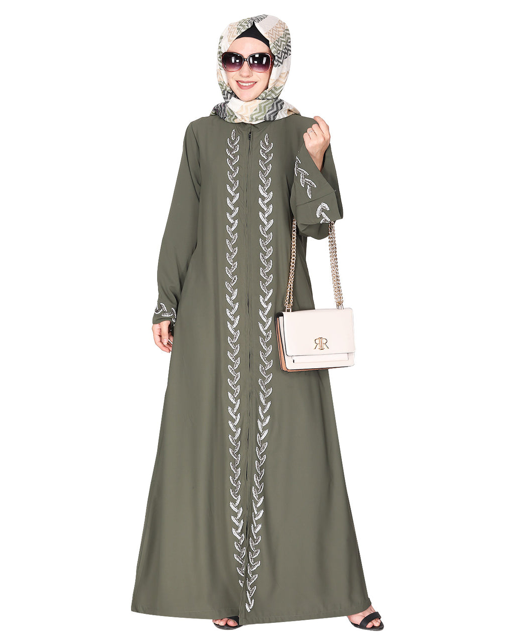 Extraordinary Pearl Drop leaves abaya Dead Mint