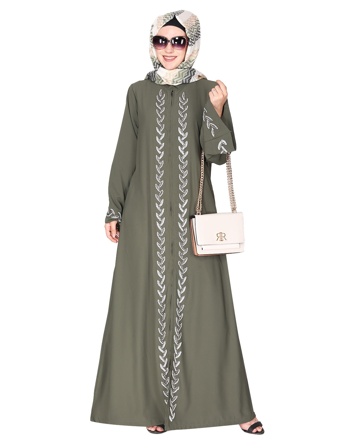Extraordinary Pearl Drop leaves abaya Dead Mint