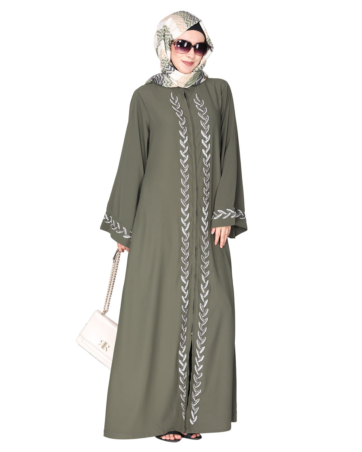 Extraordinary Pearl Drop leaves abaya Dead Mint