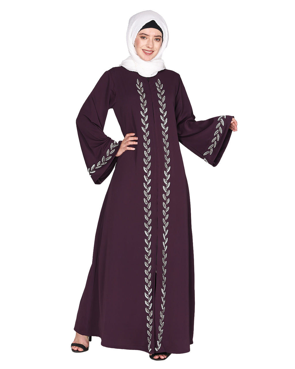 Extraordinary Pearl Drop leaves abaya Purple