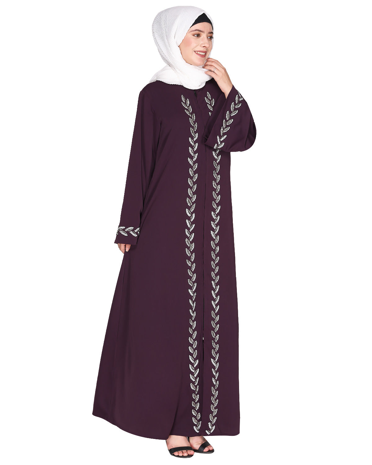 Extraordinary Pearl Drop leaves abaya Purple