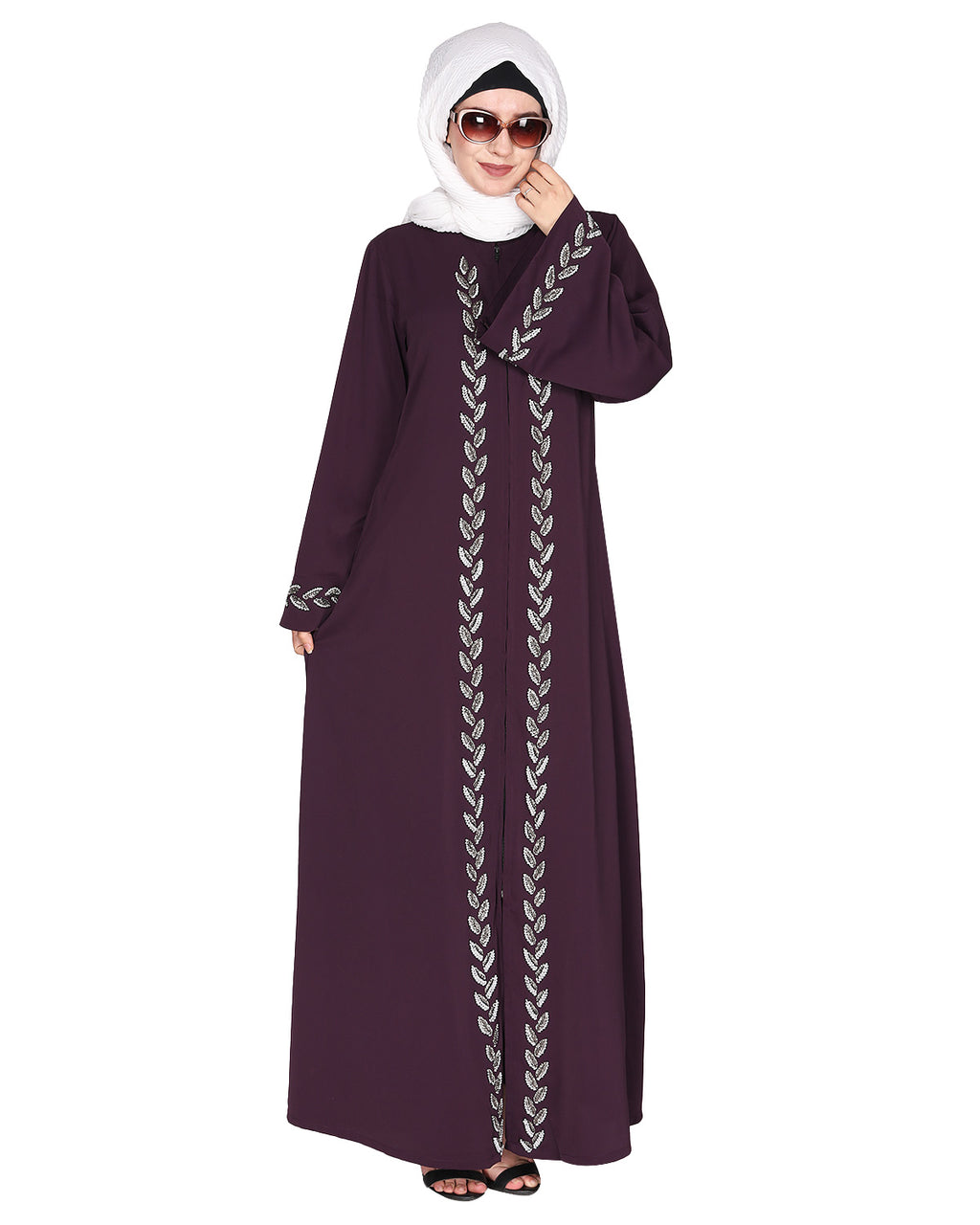 Extraordinary Pearl Drop leaves abaya Purple