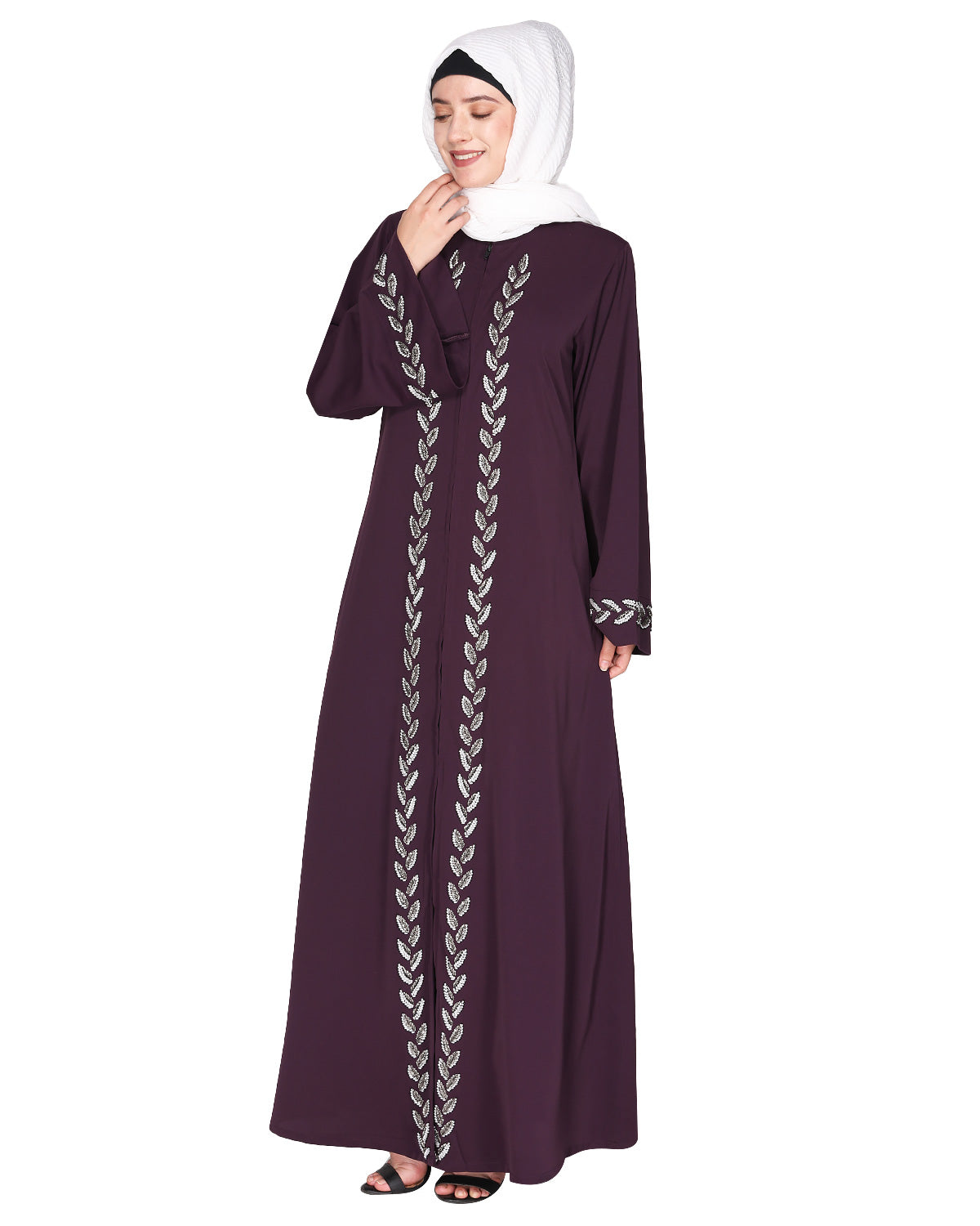 Extraordinary Pearl Drop leaves abaya Purple