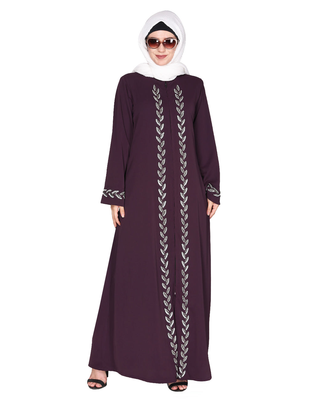 Extraordinary Pearl Drop leaves abaya Purple