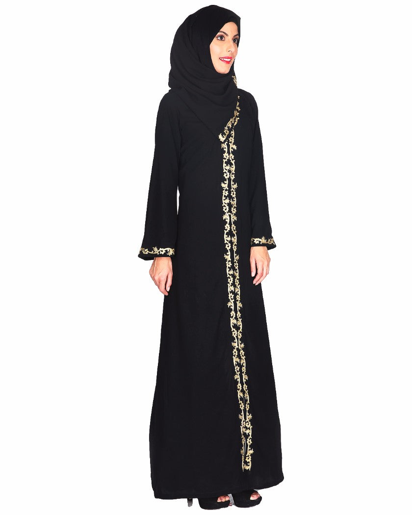 Gold Zari Embroidered Abaya XXL