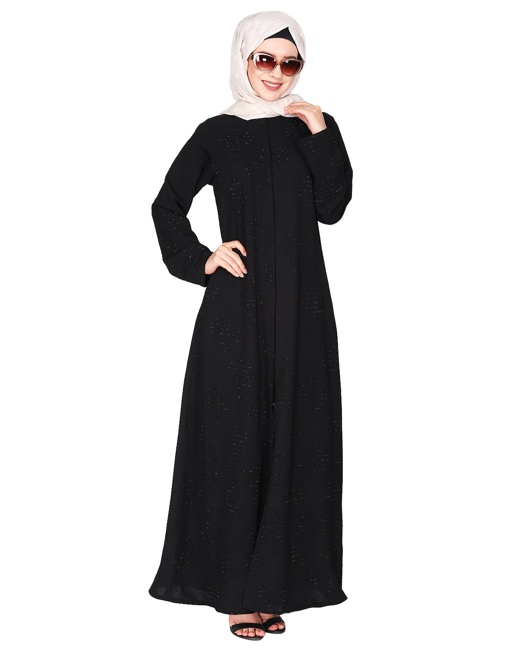Sparkling Swarovski Crystal Stone Work abaya Black