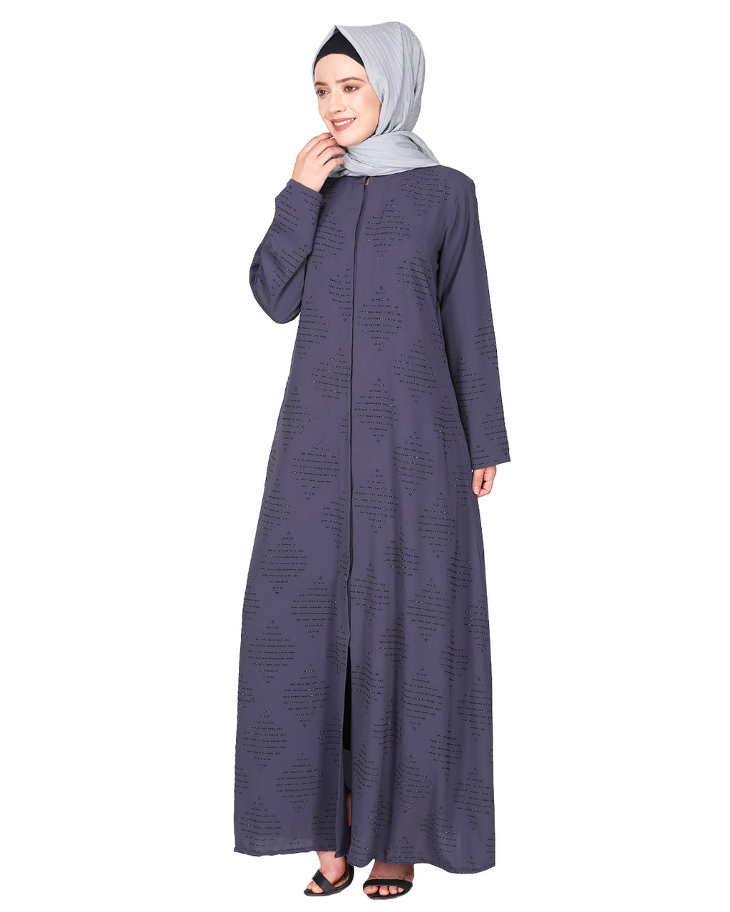 Sparkling Swarovski Crystal Stone Work abaya Dark Grey
