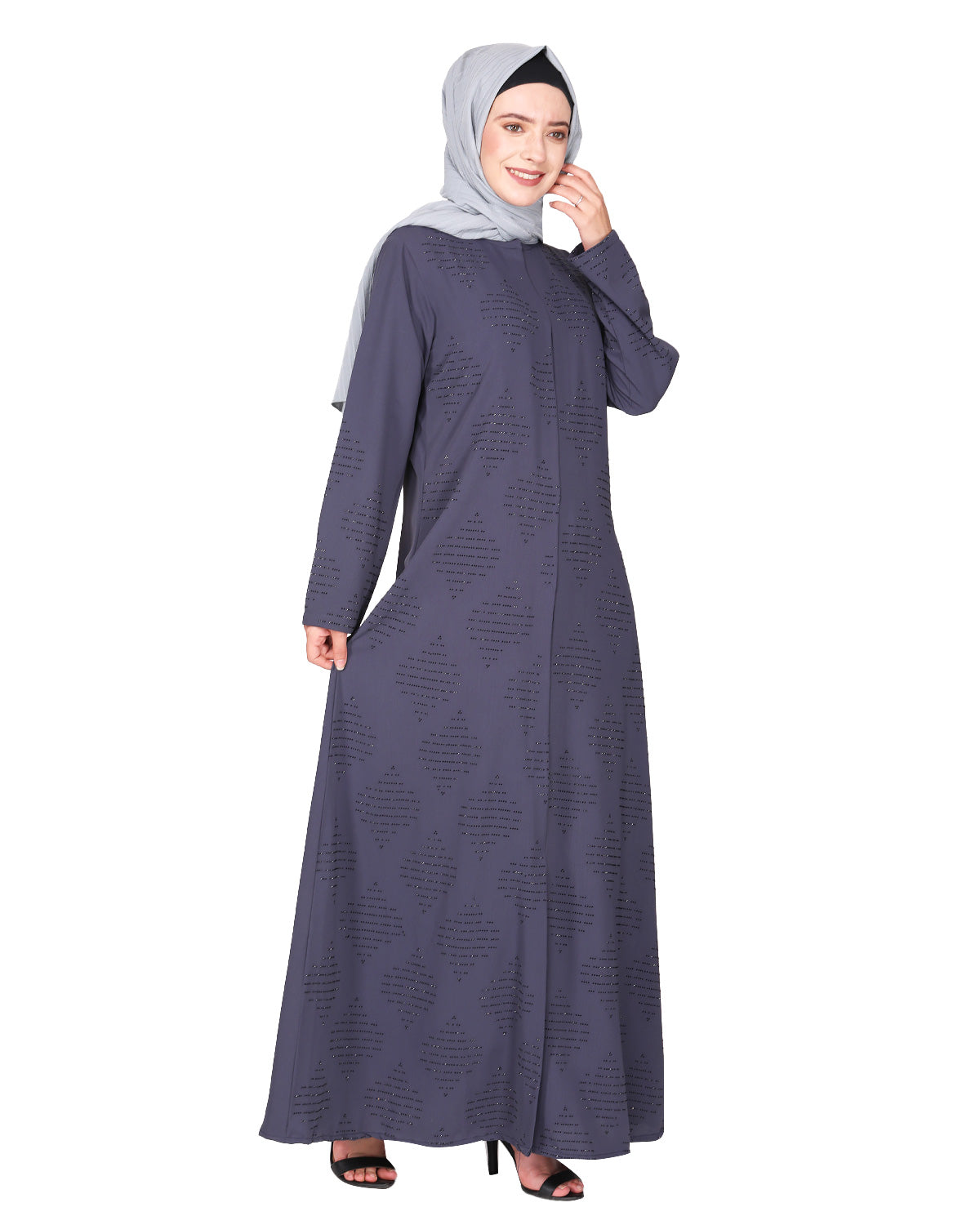 Sparkling Swarovski Crystal Stone Work abaya Dark Grey