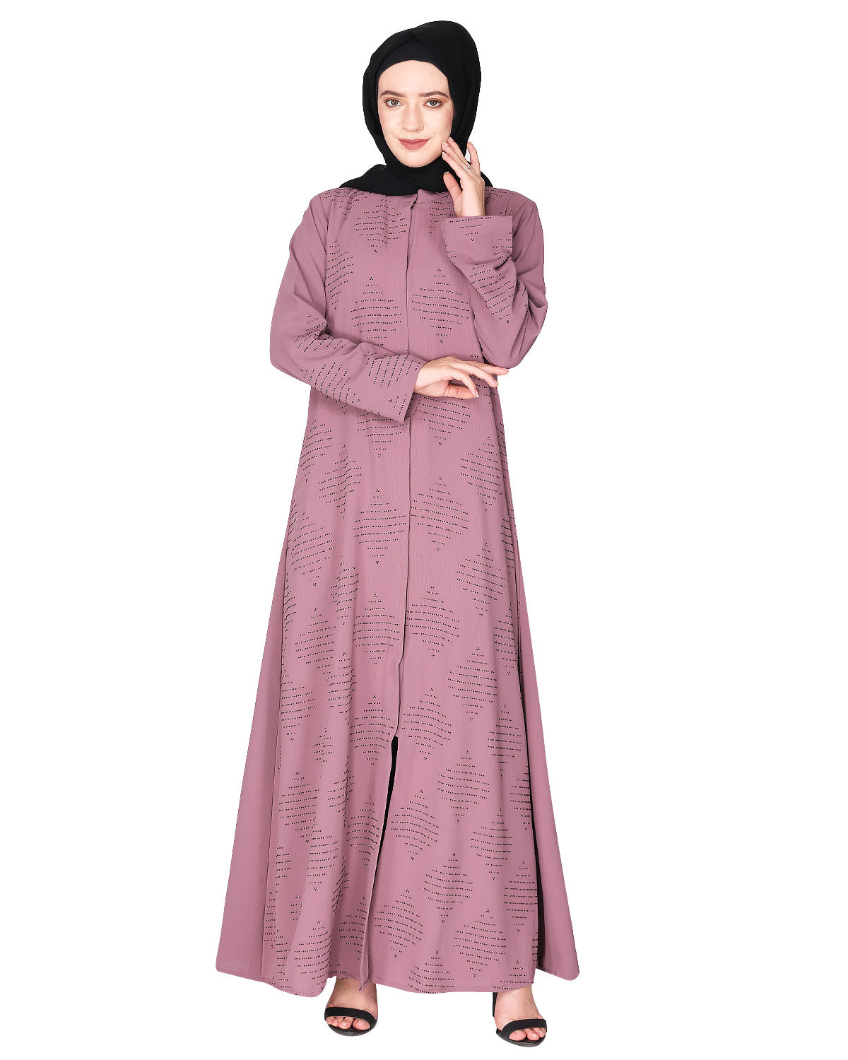 Sparkling Swarovski Crystal Stone Work abaya Onion Pink