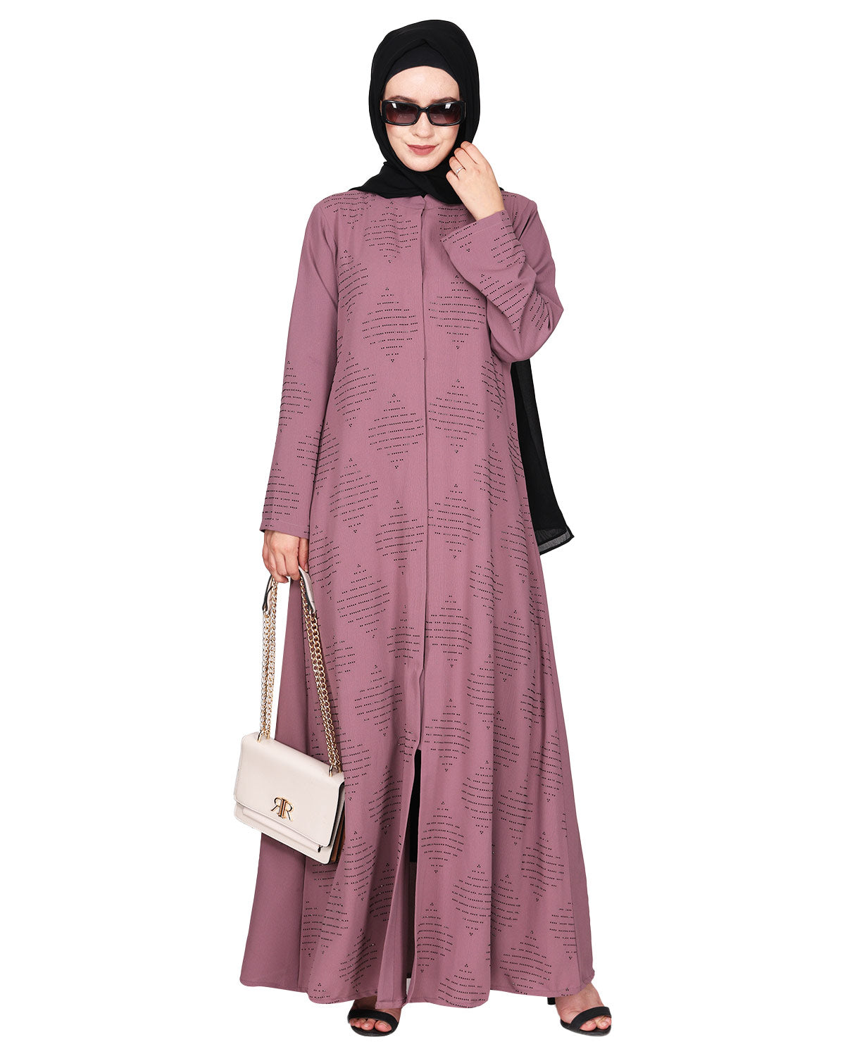 Sparkling Swarovski Crystal Stone Work abaya Onion Pink