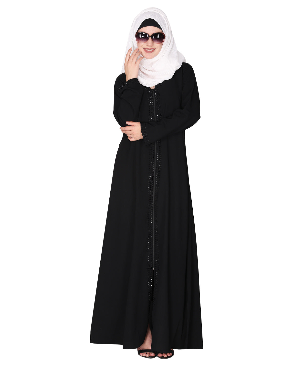 sparkling design Swarovski Crystal Stone Work abaya Black