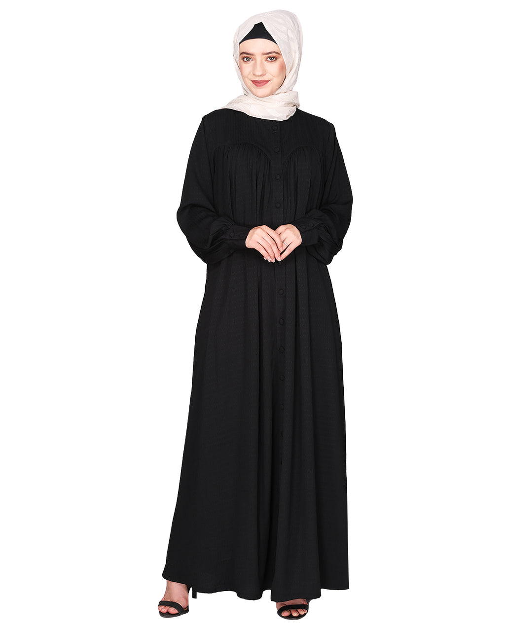 Distinguished Gathers Front Open black abaya Black
