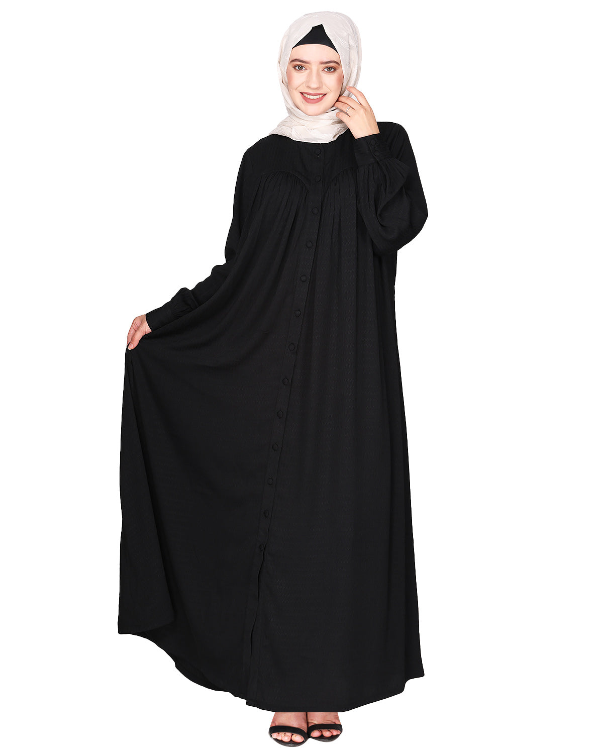 Distinguished Gathers Front Open black abaya Black