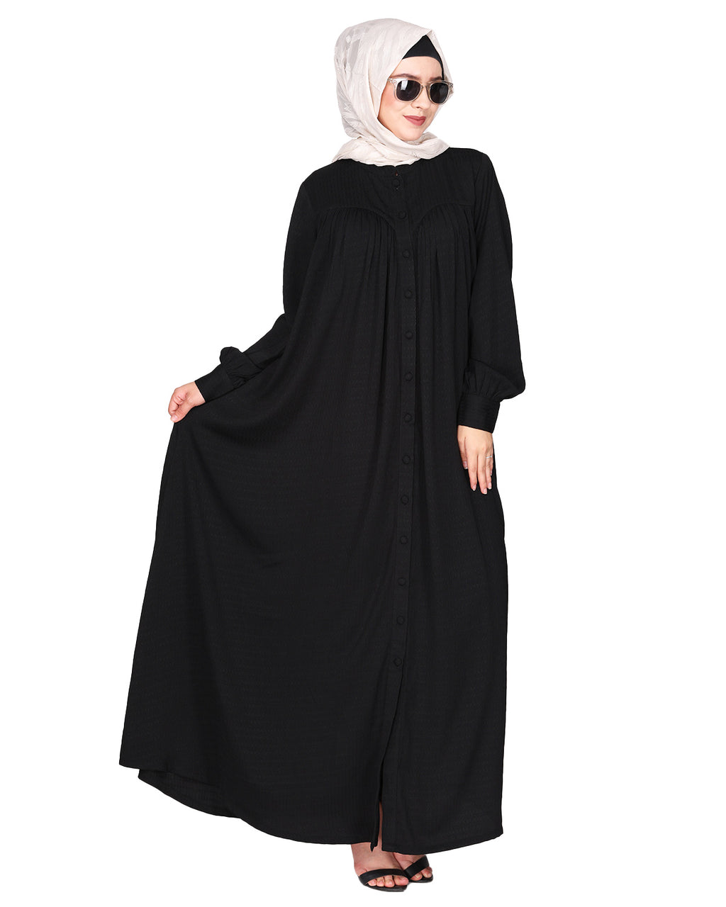 Distinguished Gathers Front Open black abaya Black