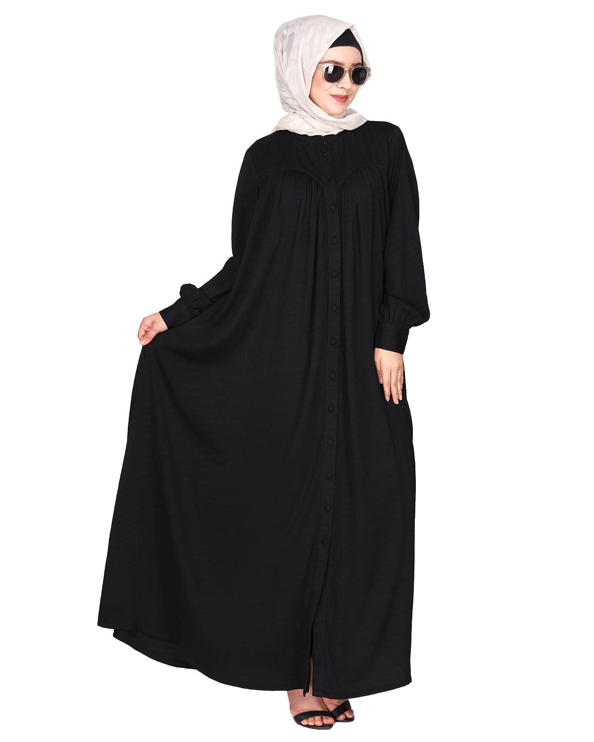 Distinguished Gathers Front Open black abaya Black