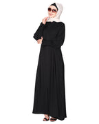 Black Seersucker Nida Abaya with Elastic Sleeves Black