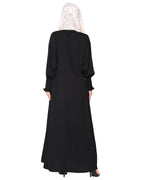 Black Seersucker Nida Abaya with Elastic Sleeves Black