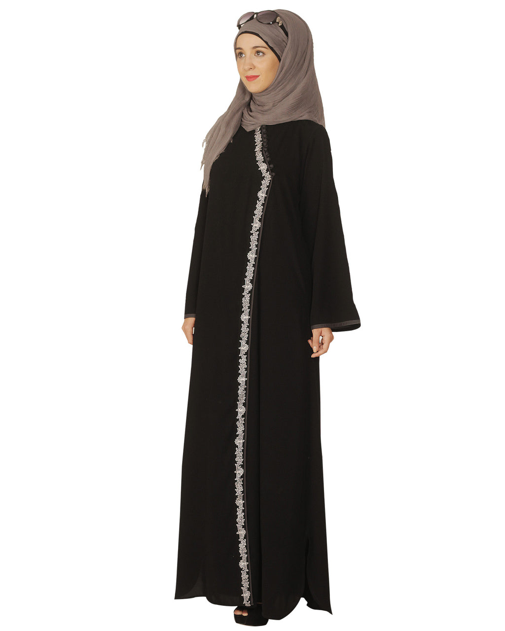 Black Abaya with Grey Thread Embroidery