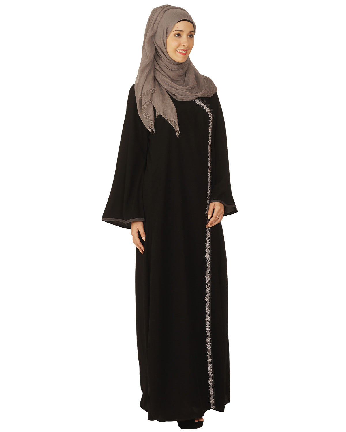 Black Abaya with Grey Thread Embroidery