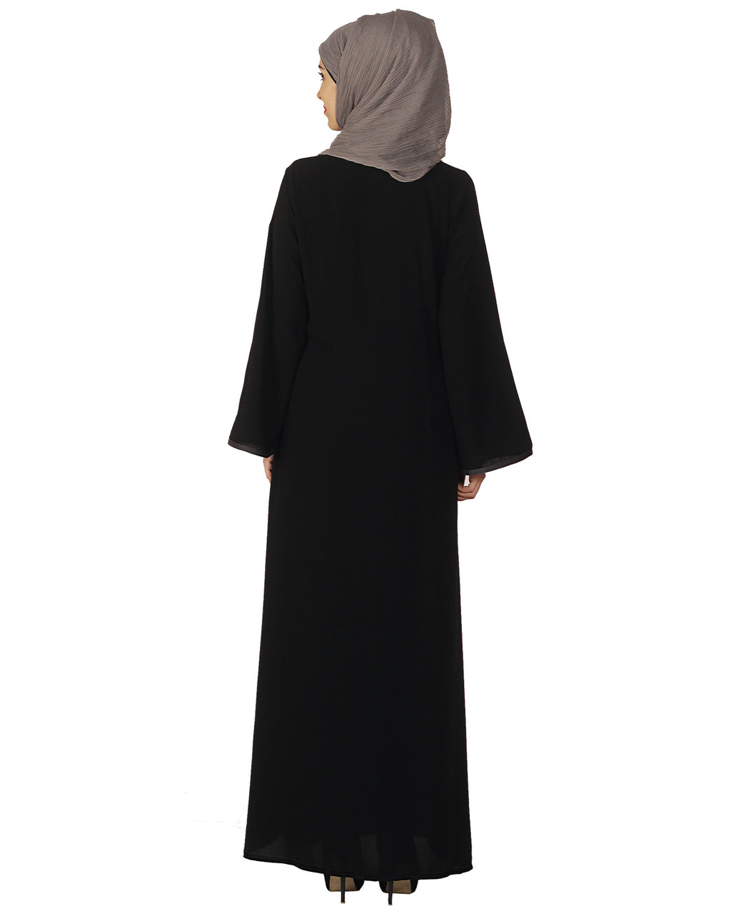 Black Abaya with Grey Thread Embroidery